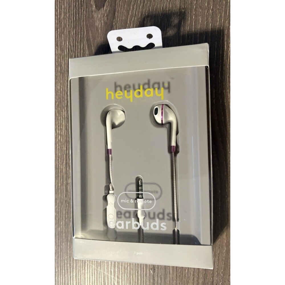 heyday Wired Earbuds White Purple USB In-Line Control Built-In Mic Double